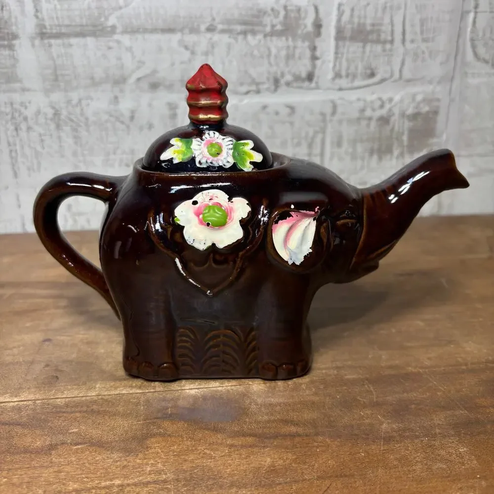 Vintage Japanese Floral Elephant Teapot